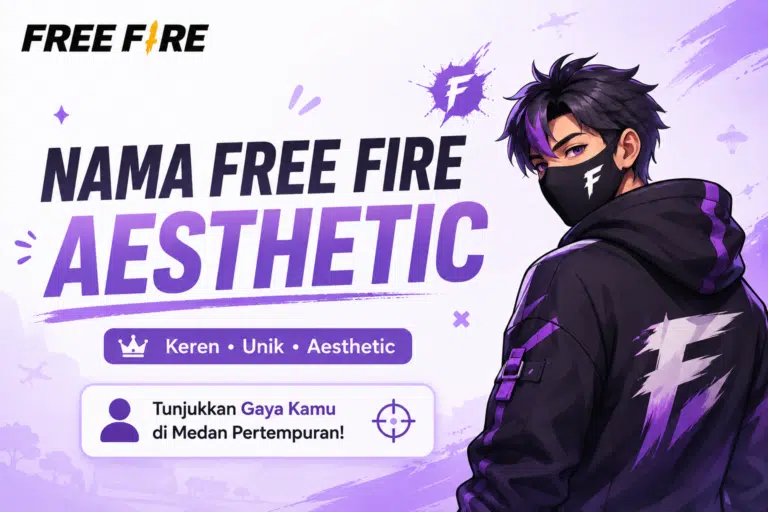 Gambar fitur bertema “Aesthetic Free Fire Names” dengan desain sederhana, menampilkan karakter animasi dan nuansa gaming yang menarik untuk pemain Free Fire mencari nama keren dan estetik.