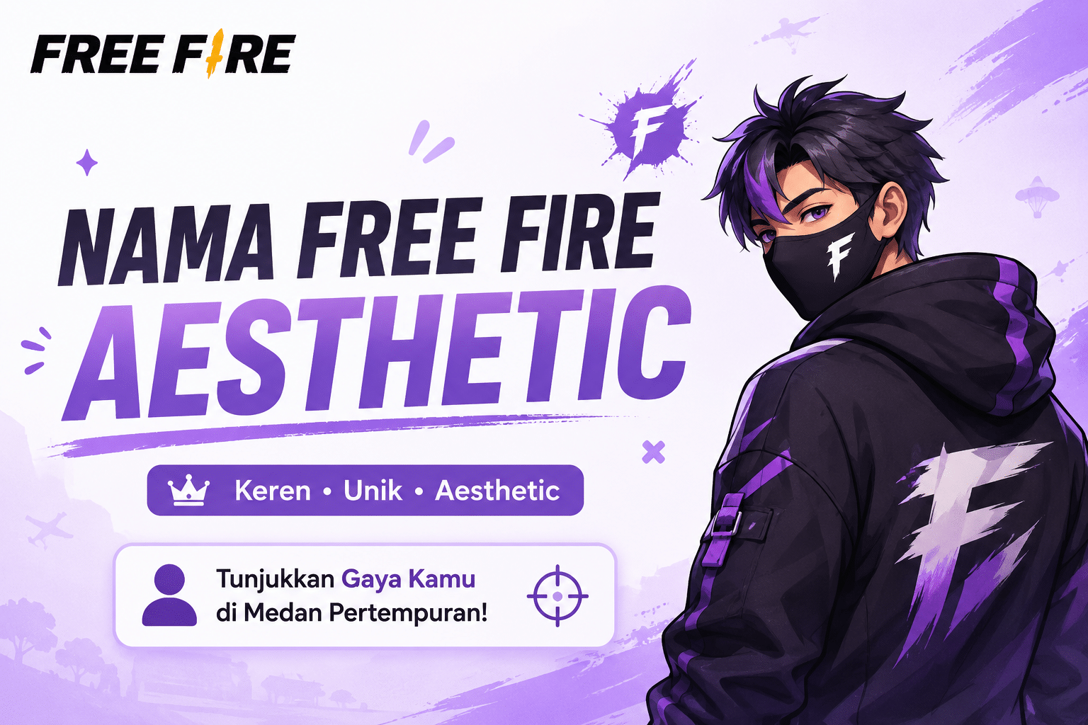 Gambar fitur bertema “Aesthetic Free Fire Names” dengan desain sederhana, menampilkan karakter animasi dan nuansa gaming yang menarik untuk pemain Free Fire mencari nama keren dan estetik.